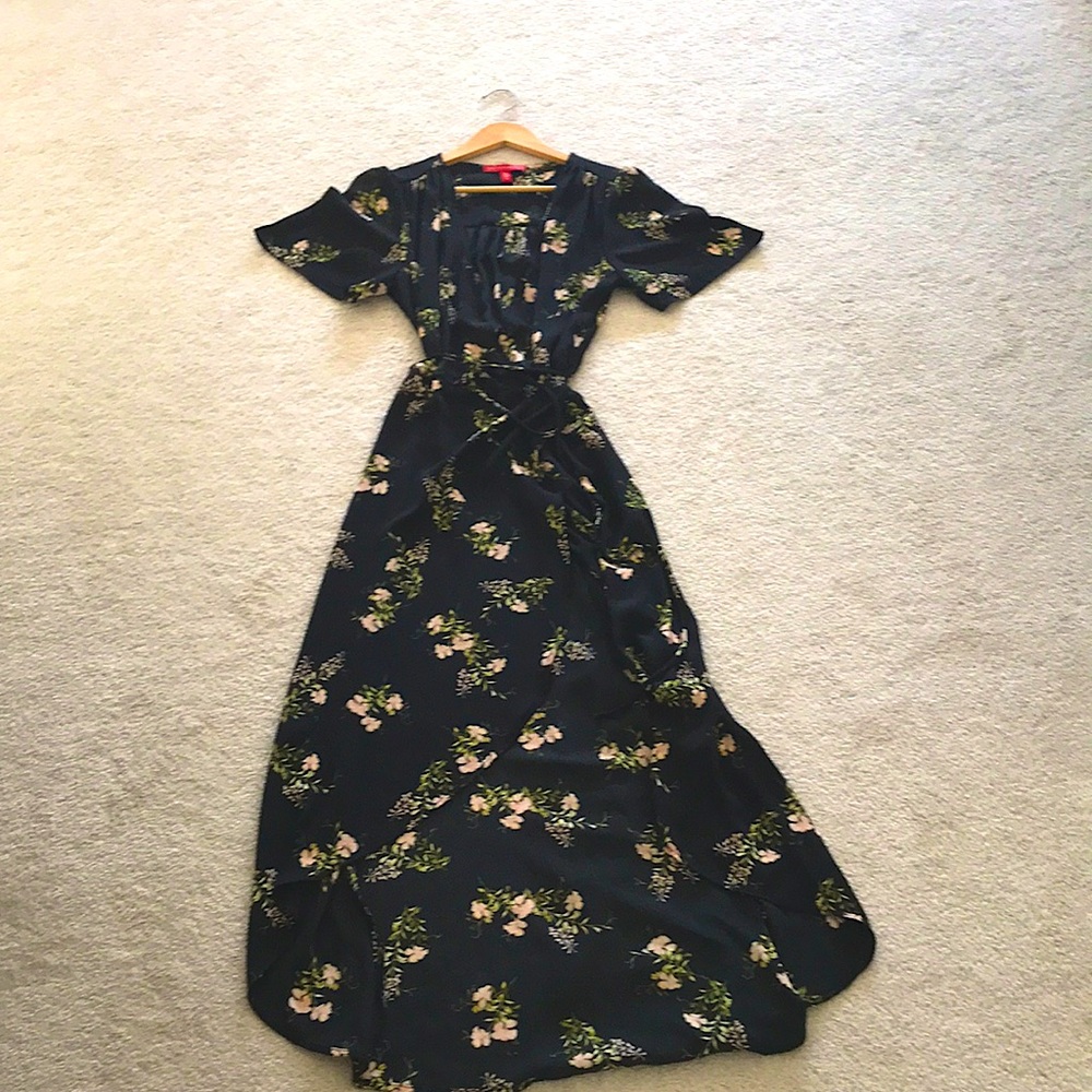 Saks Fifth Avenue floral high low black wrap dress